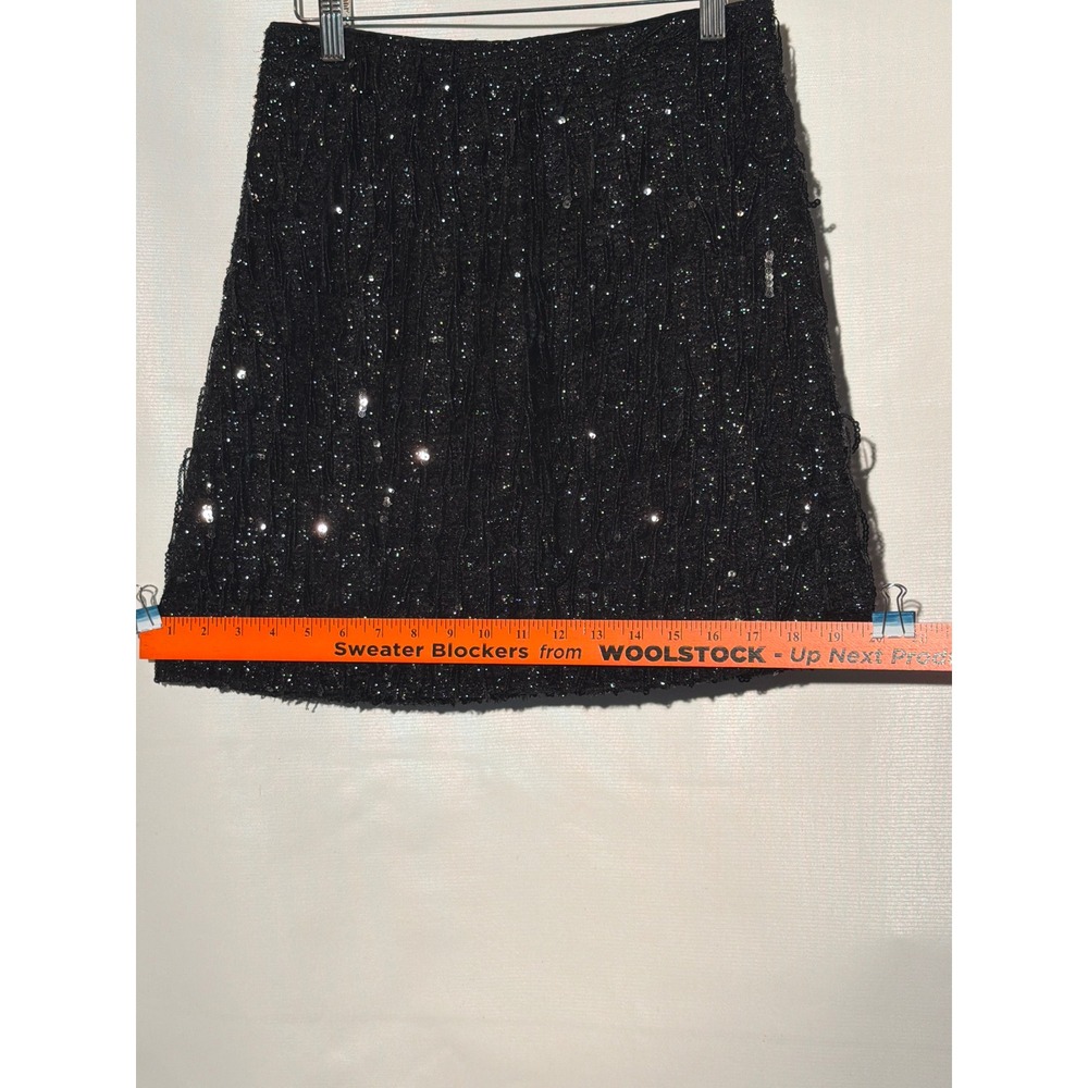 Black Textured Sequin Mini Skirt Metallic Shimmer A-Line Party Size 2 Petite - Picture 6 of 6